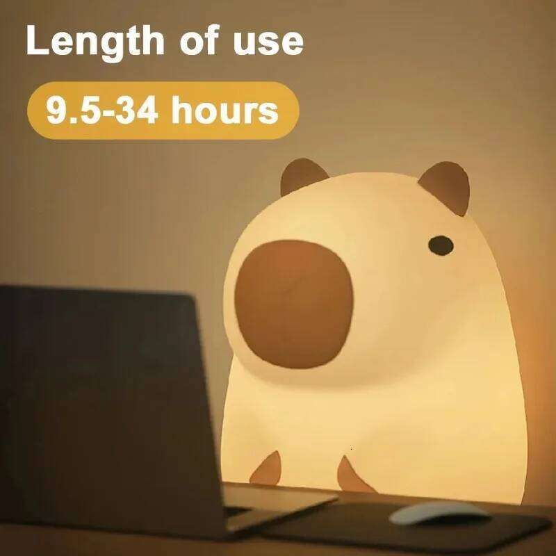 Cute Capybara Night Light Novelty Dimmable Nursery Nightlight Rechargeable Touch Silicone Pat Lamp for Kids Room Decor Z260227