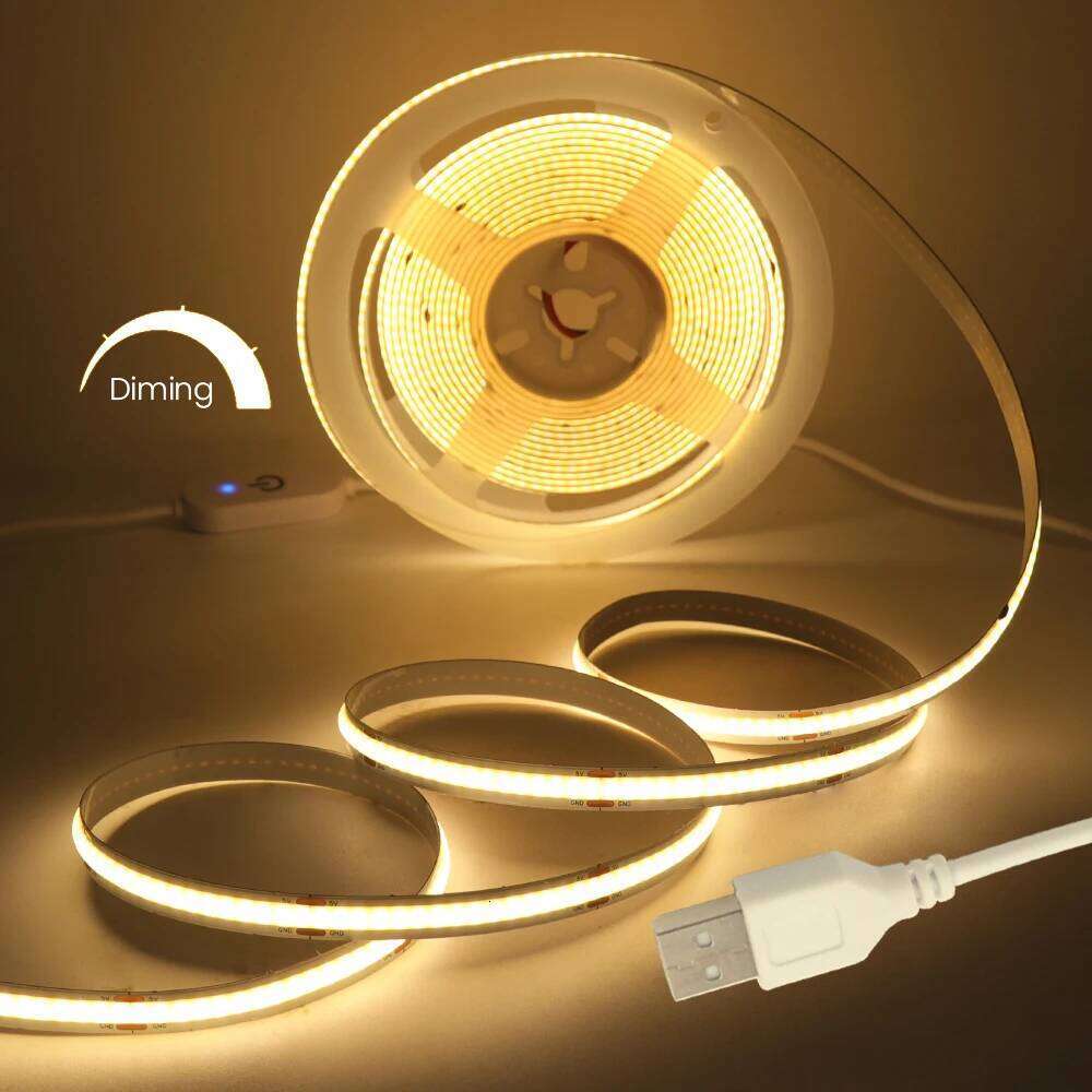 DC 5V USB Touch Dimmer COB Strip Lights 320LEDs/M Red/Ice Blue/Green/Pink/White Kitchen Room Decor Flexible LED Tape Lamp Z260226