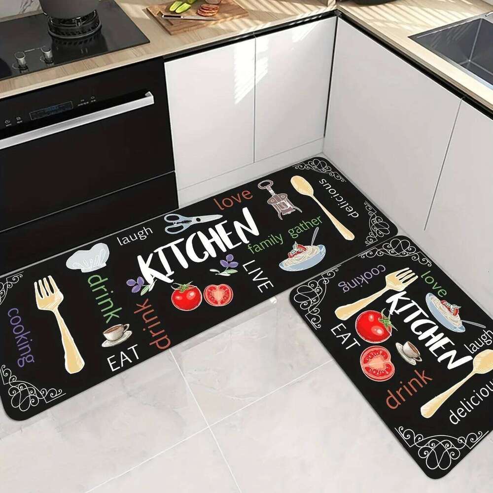Non-Slip with Vibrant Digital Printed Letters Carpet Anti-Slip Rug for Modern Kitchen Home Decor Floor Mat H260226
