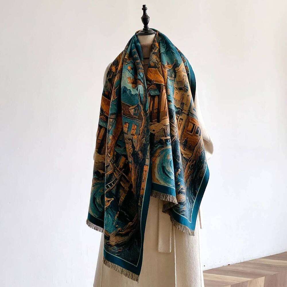 Brand Design Architecture Print Scarves Women Winter Thicken Scarf Imitation Cashmere Shawl Warm Coldproof Windproof Blanket Z260226