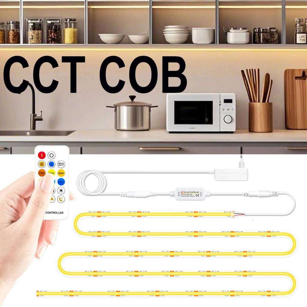 24V CCT COB LED Strip Lights Color Changeable Dual White with RF Remote for Bedroom Cabinet Home IndoorPower supply included Z260226