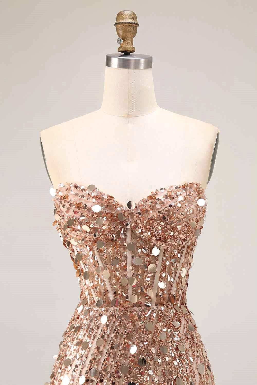 Sparkly Gold Sequined Mermaid Prom Dresses Sweetheart Long Corset Evening Gowns With Slit Junior Gala Birthday Party Wears F27bc22014 B0312