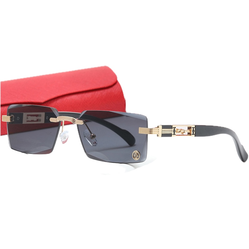 Square Rimless Sunglasses Luxury Brand Designer with Leopard Men Retro Top Frame Women UV400 Outdoor Y2K Future Diamond trimming Glasses, CB Fashion A