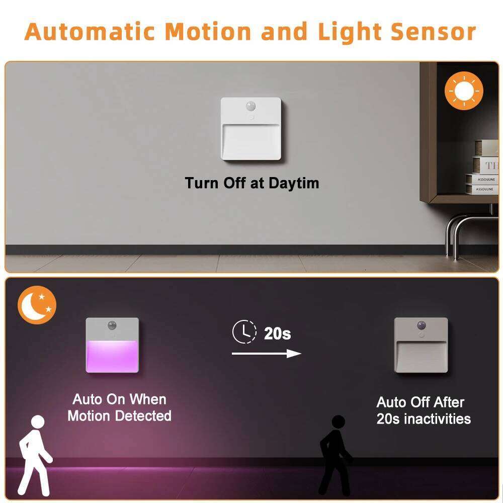 Motion Sensor Led Usb Charging Square Lamp for Bedroom Kitchen Stair Hallway Wardrobe Cupboard Lighting RGB Night Light Z260227