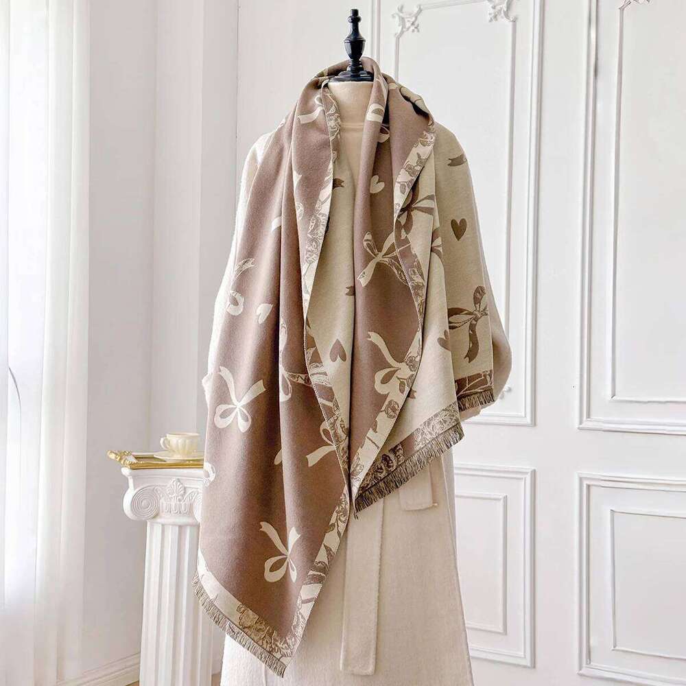 New Luxury Winter Cashmere Bowknot Print Scarf Women Warm Pashmina Poncho Scarves Fashion Shawl Thick Foulard Bufanda Z260226