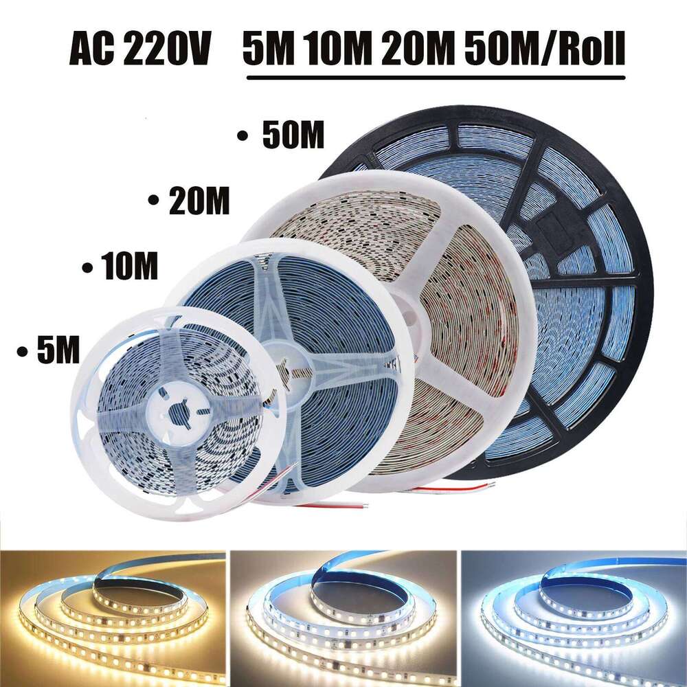 AC 220V SMD 2835 120Leds/M Strip IP44 3000K 4000K 6000K Home Decor Flexible Ribbon Rope Tape LED Light 5M 10M 50/Roll Z260226