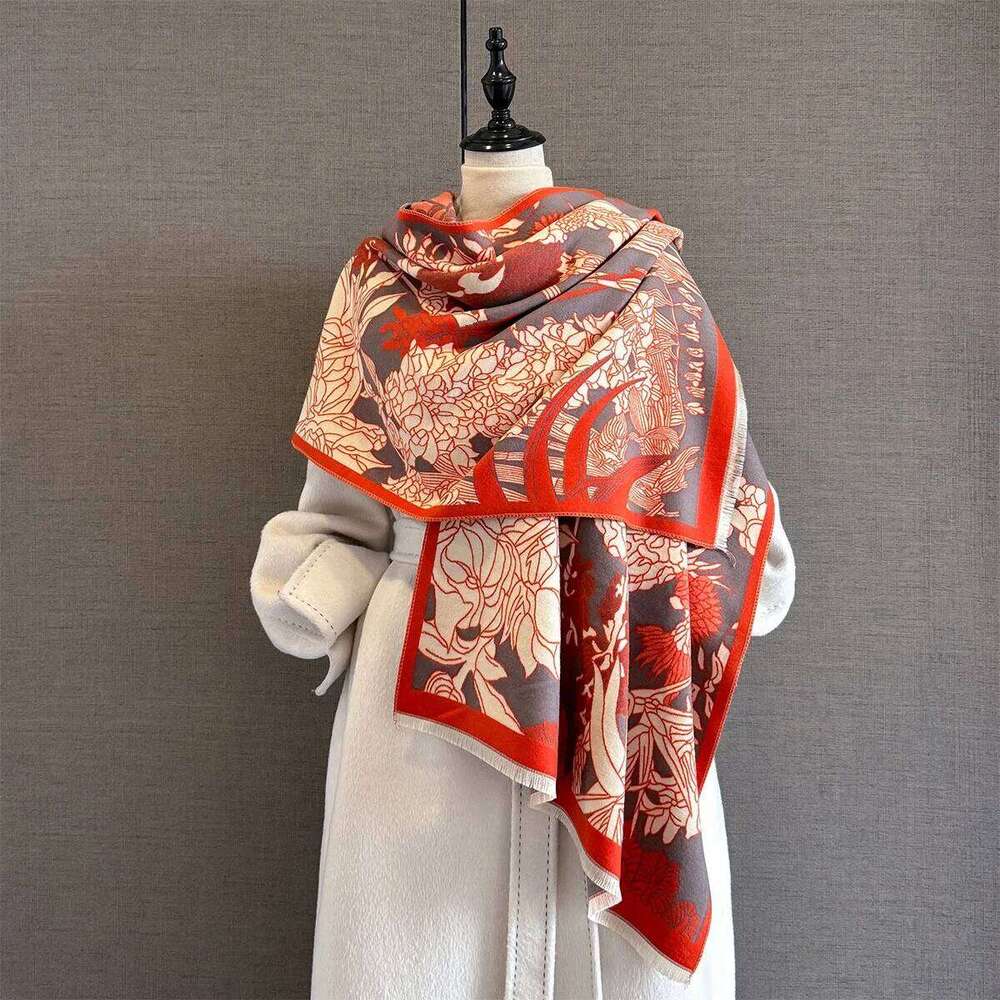 2025 Design Flower Jacquard Print Cashmere Women Winter Pashmina Shawl Wraps Thick Warm Bufanda Stoles Blanket Scarf Z260226