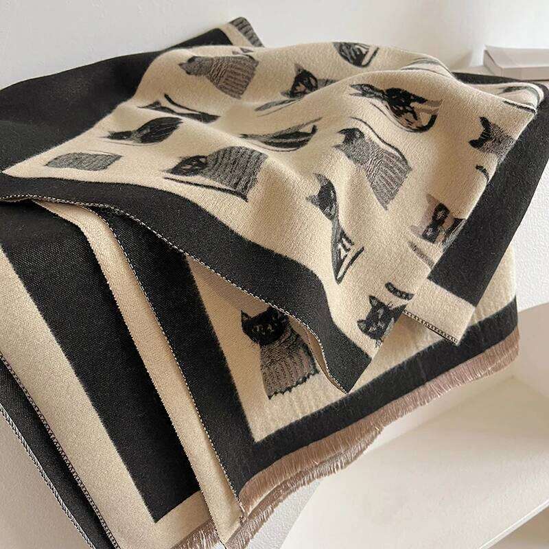 New Fashion Brand Cute Cat Ladies' Jacquard Pashmina Cashmere Winter Thick Warmth Shawl Coldproof Windproof Blanket Scarf Z260226