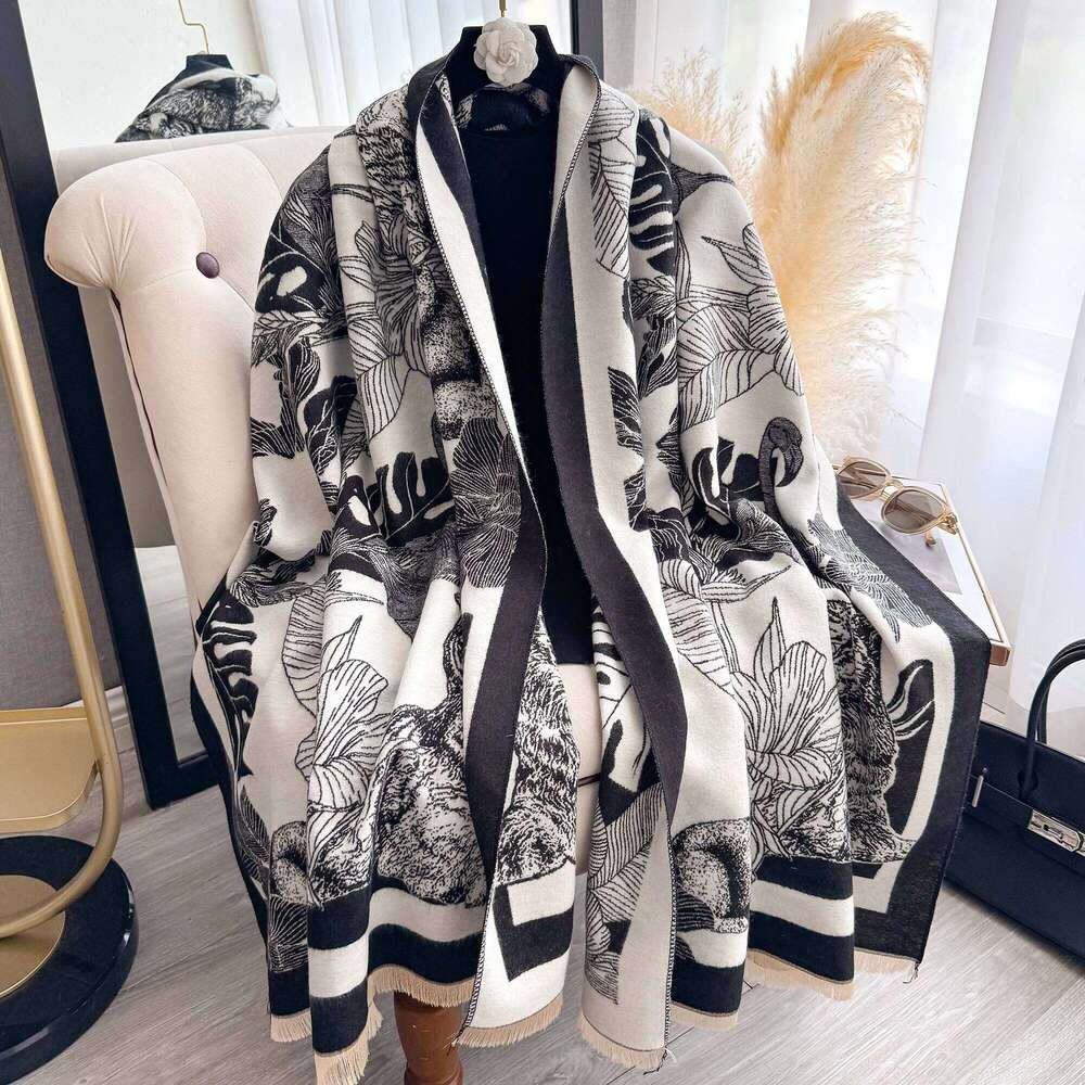 2025 Luxury Leaf Print Scarf for Women Warmer Winter Imitation Cashmere Pashmina Scarves Shawls Female Thick Blanket Wraps Foul Z260226
