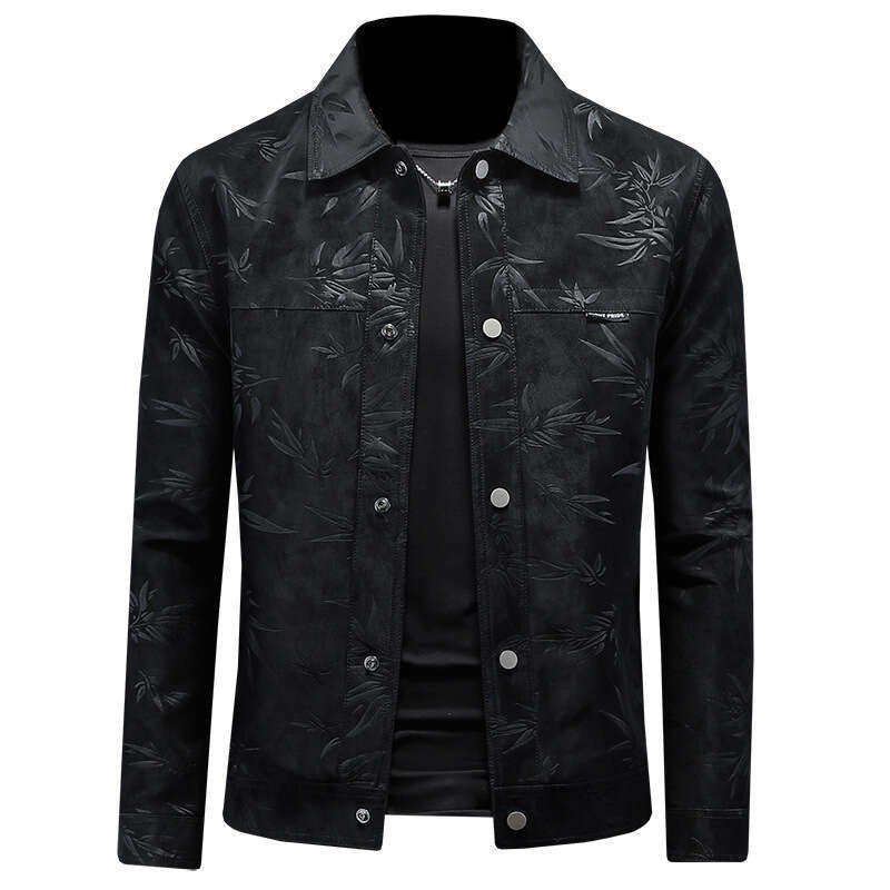 2025 New Men's Turn-Down Collar Jacket, Trendy Fashionable Slim Fit Versatile Motorcycle Leather Coat - view 6