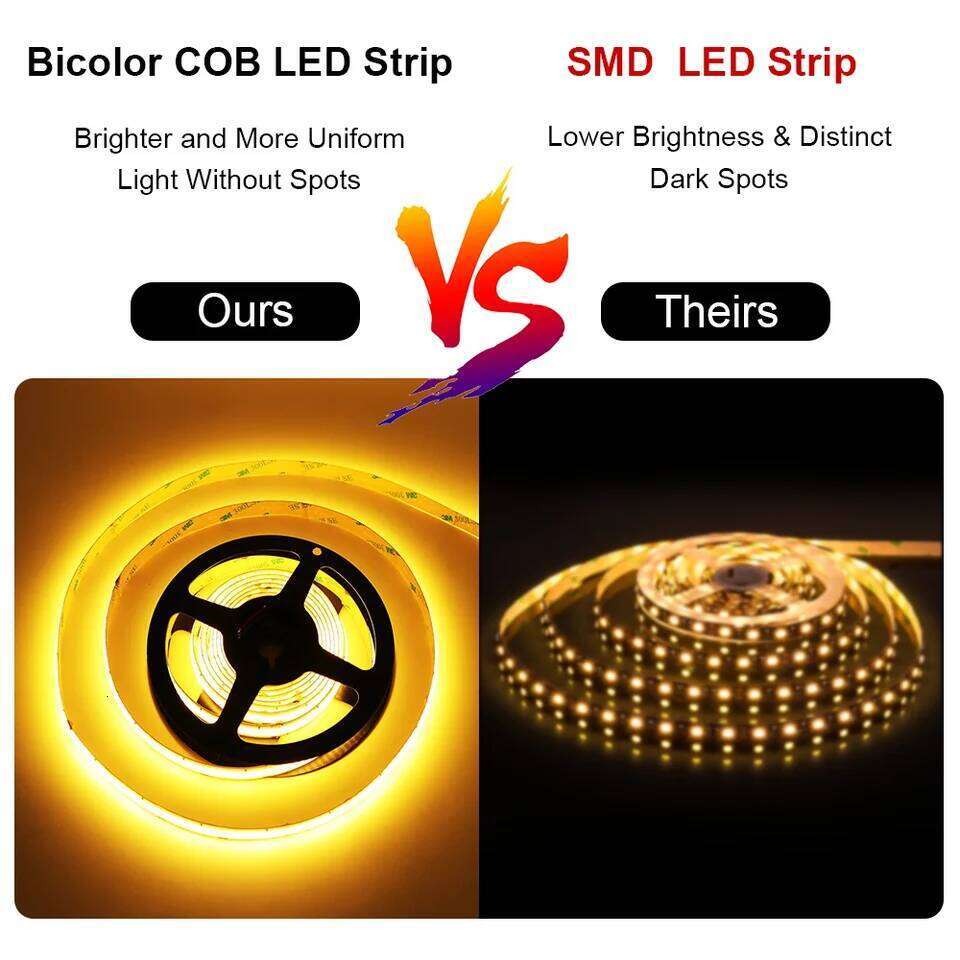 2700K-6500K Dimmable Light 5mm 10mm COB LED Bicolor High Density Flexible Led Tape DC12V 24V 1-10m CCT Strip Z260226