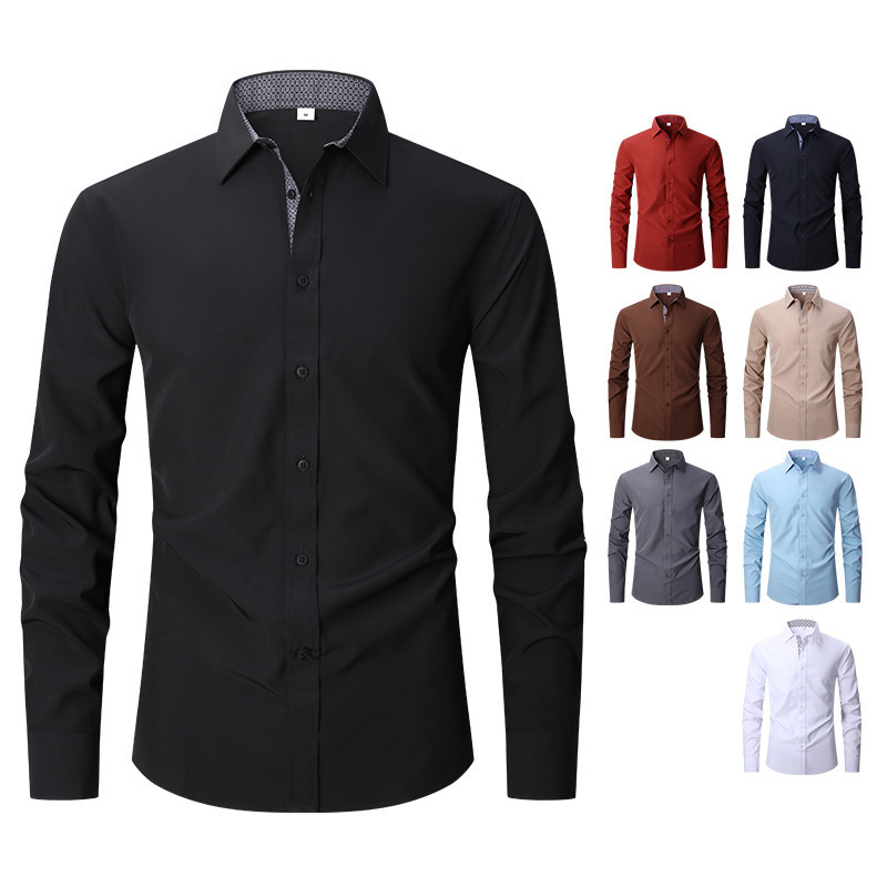 Beige Mens Solid Shirts Long Sleeve Fashion Casual Social Dress Shirt for Wedding Party Men Clothing 250919