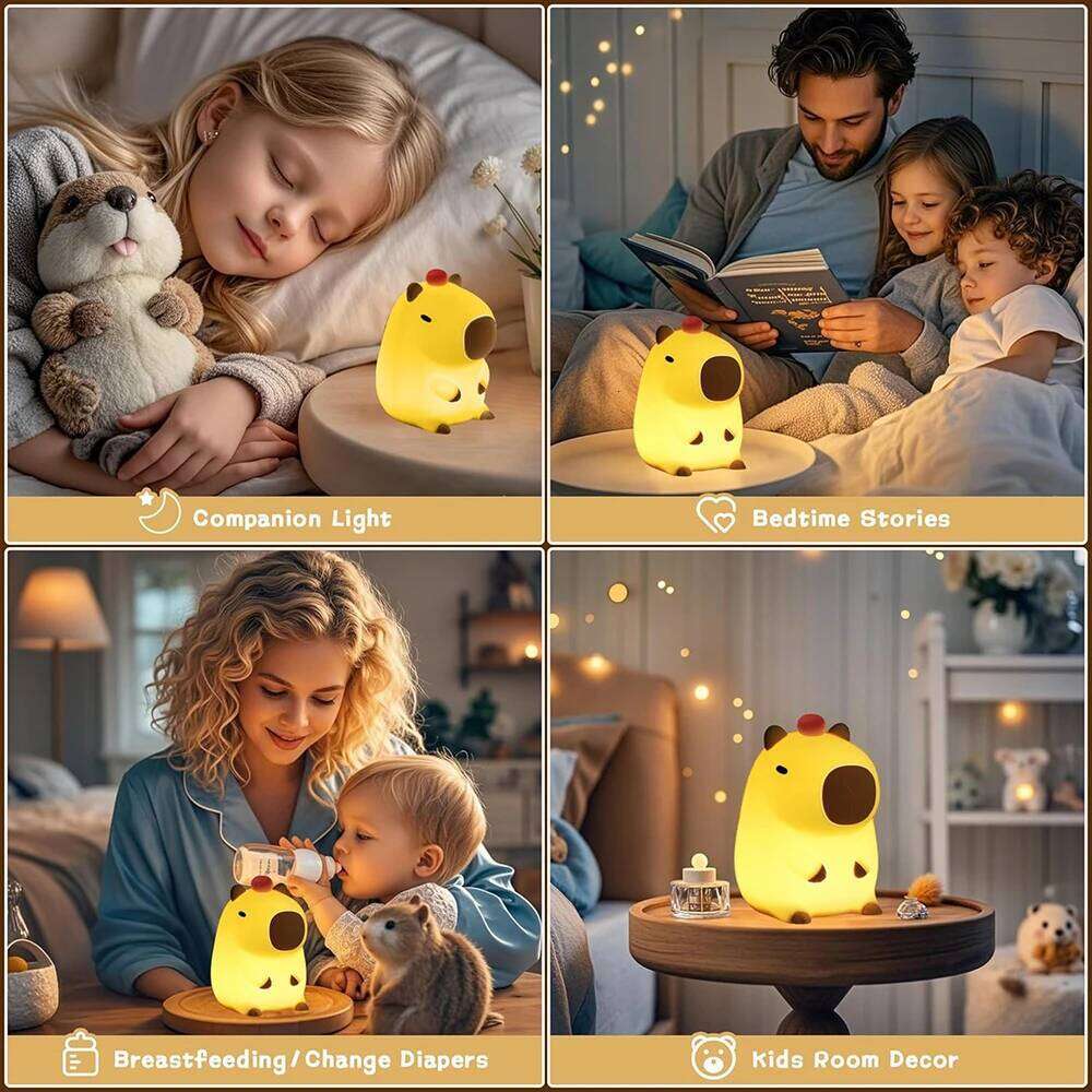 Adorkable Silicone LED Capybara Night Light Animal Lamp Touch Sensor Nightlight Children Kid Bedside Bedroom Decor Birthday Gift Z260227