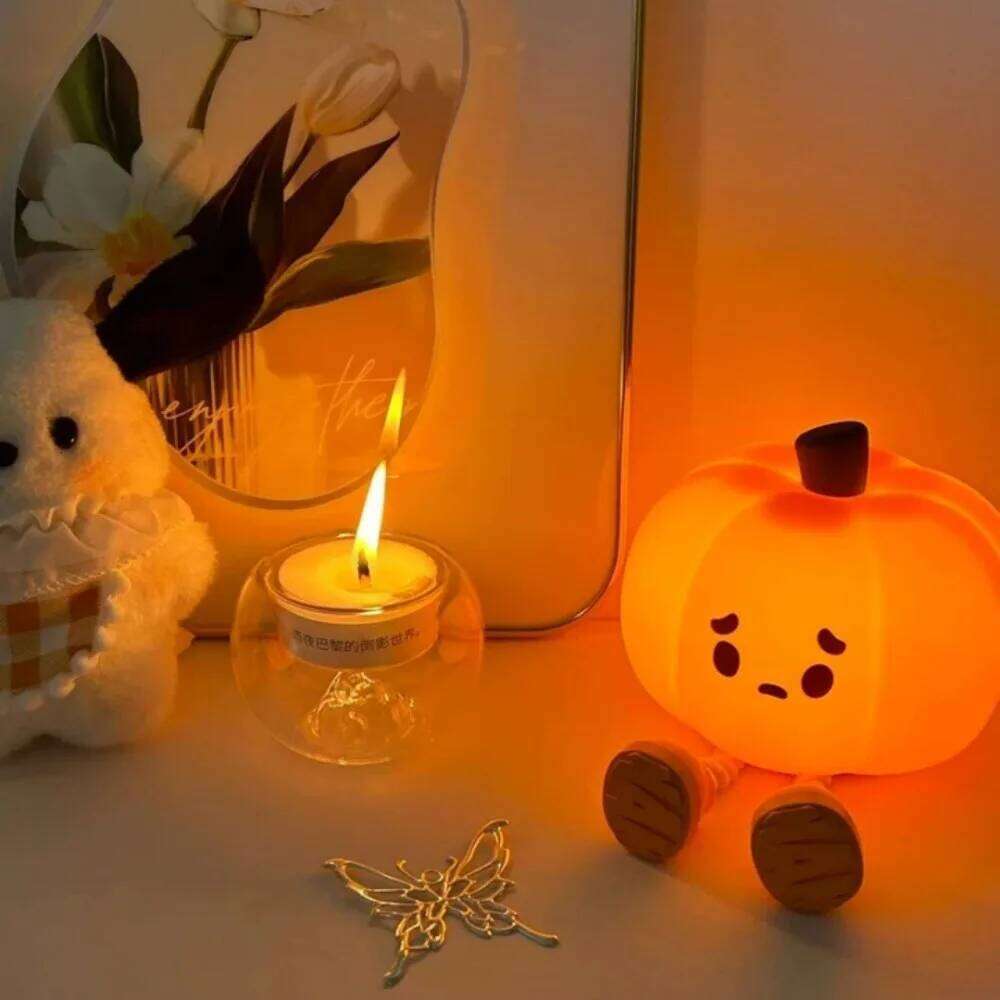 Silicone Halloween Night USB Charging Adjustable Brightness LED Pumpkin Timing Soft Desktop Light Kids Z260227