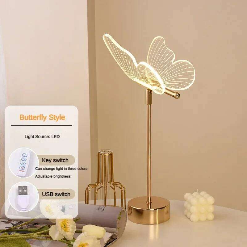 Butterfly Table Lamp Retro Gold Acrylic Desk Lamps Hotel Villa Art For Living Room Bedside Desktop Decor Led Night Lights Z260227