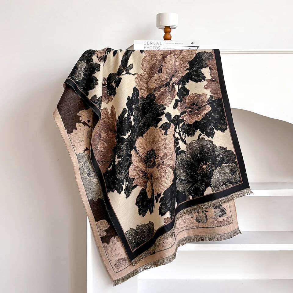 Women Winter Thick Warm Faux Cashmere Fashionable Luxurious Blanket Scarf Patterned with Design Z260226