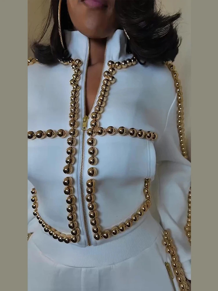 Womens Pants Set Round-Neck Tops Pearl-Trim Wide-Leg Fashion Oversized Elegant 2-Piece Outfit Spring Fashion Woman Clothes260227