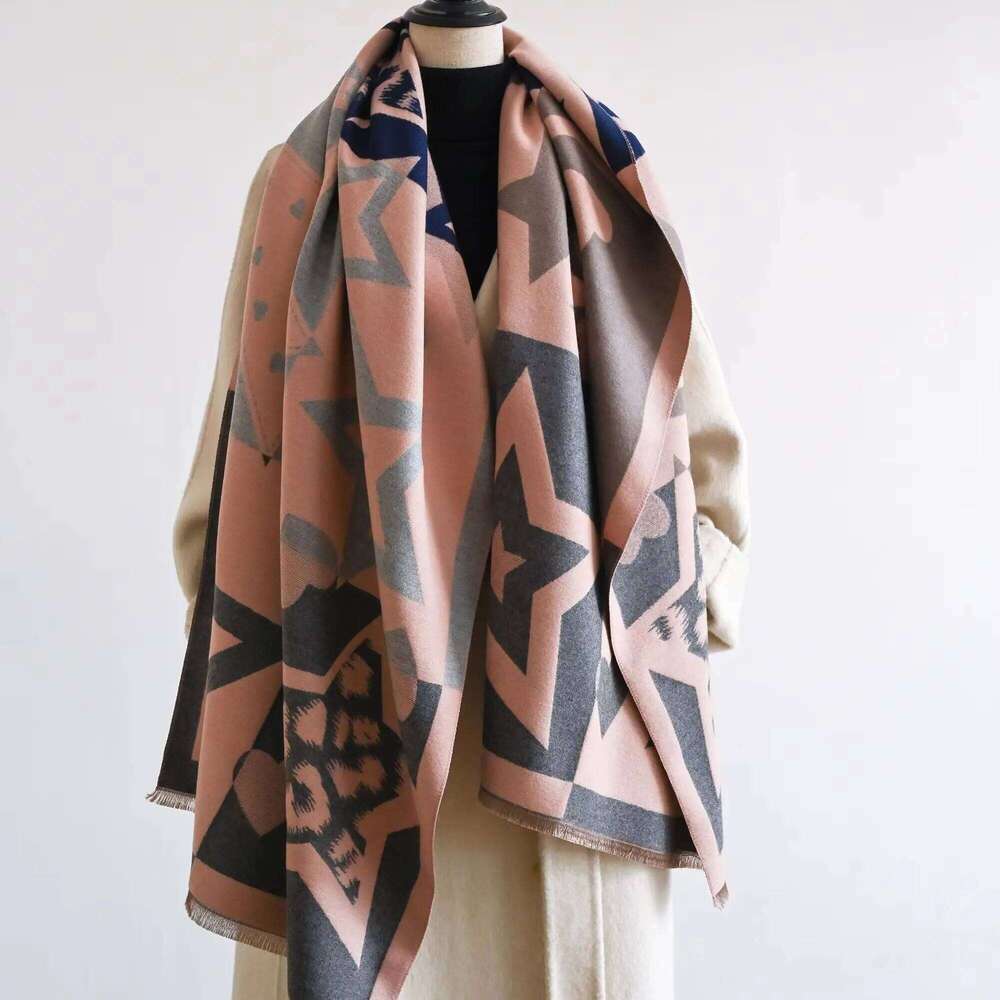 2024 Luxury Star Two-Sided Scarf For Women Warmer Winter Cashmere Pashmina Scarves Shawls Female Thick Blanket Wraps Foulard Z260226