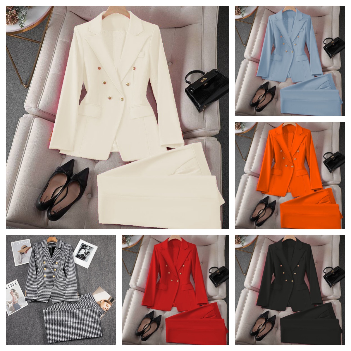 Casual Long Sleeve Blazer Pant Sets Suits For Woman Fashion 2 Pieces Set For Women Office Lady Coats Jackets