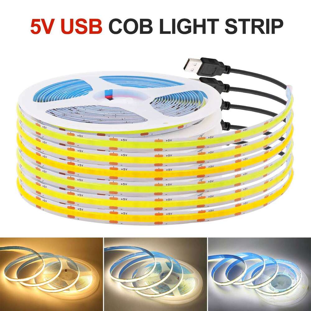 5V USB/DC/2Pin COB Strip Self-adhesive Flexible TV Background Lighting Tape 3000K/6000K 1-5m LED String Light Home Decor Z260226