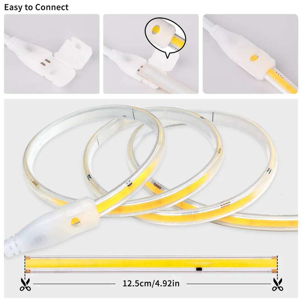 AC 220V IP65 Waterproof COB Strip Lights Super Bright 296 LEDs/m Flexible LED Tape With EU Plug 230V Outdoor Linear Lighting Z260226