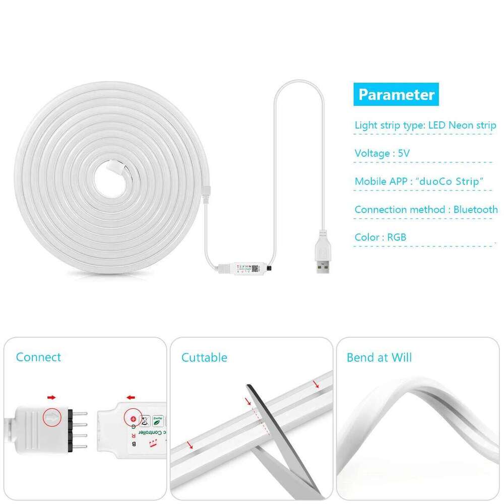 5V USB RGB Light LED Strip Bluetooth App Music Control Neon Sign Waterproof Room Disco KTV Party Decor Lighting 1M 2M 3M 5M Z260226