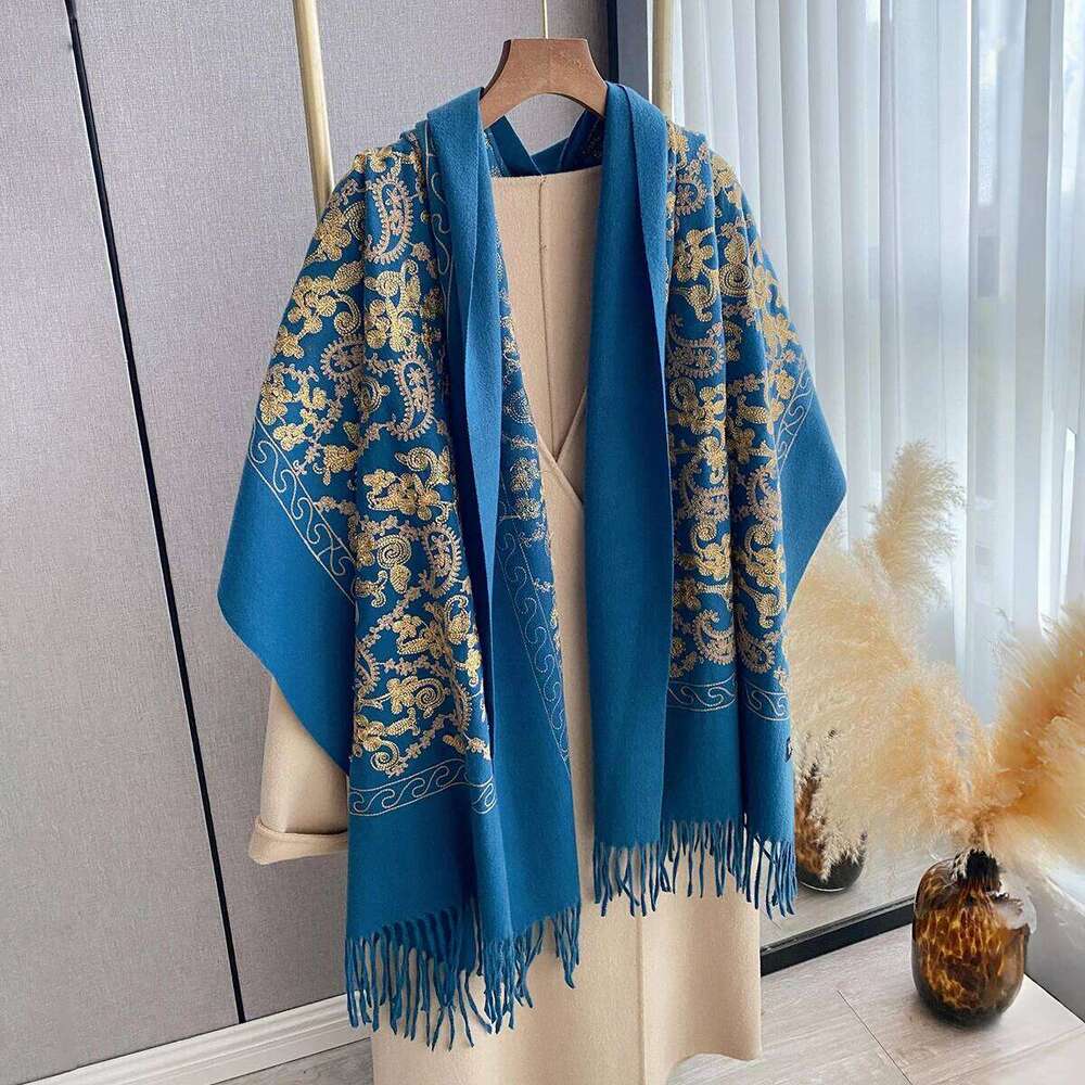 New Pashmina Cashmere Blend Mujer Bufanda Scarves Echarpes Embroider Flower Cape Thick Warm Poncho Kerchief Scraf Z260226