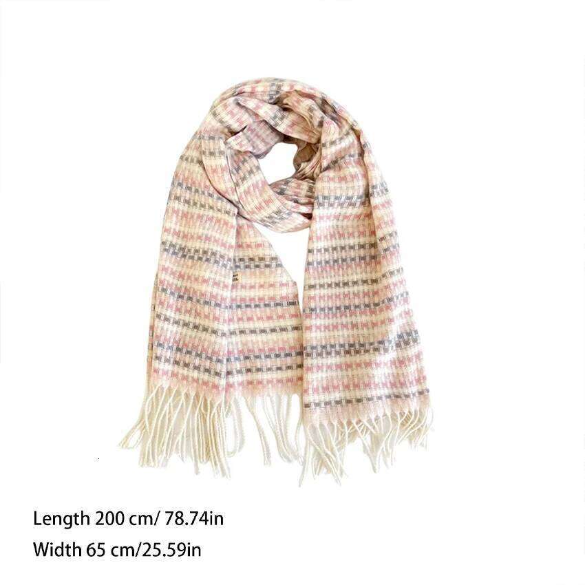 1pc Women's Rainbow for Autumn Winter, Stylish Warm Plaid Tassel Scarf Shawl, Sweet and Versatile Thick Neck Z260226