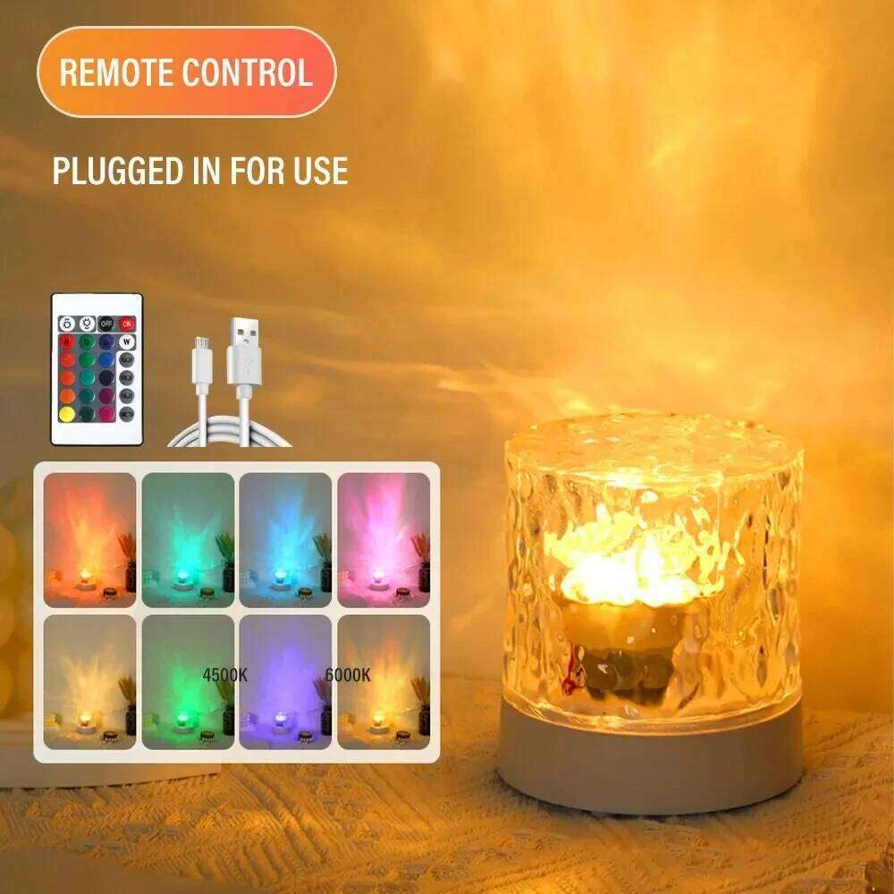 3/16 Color LED Water Ripple Ambient Night Light Rotating Projection Crystal Table Lamp RGB Dimmable Home Decoration Gift Z260227