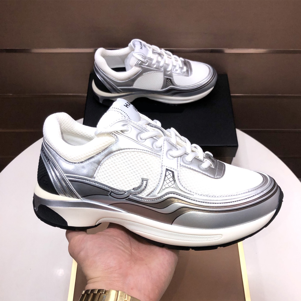 Designer sneakers fabric laminated white and silver high quality shoes woman mens leather sports casual unisex matching fashion classic light comfortable MS4662