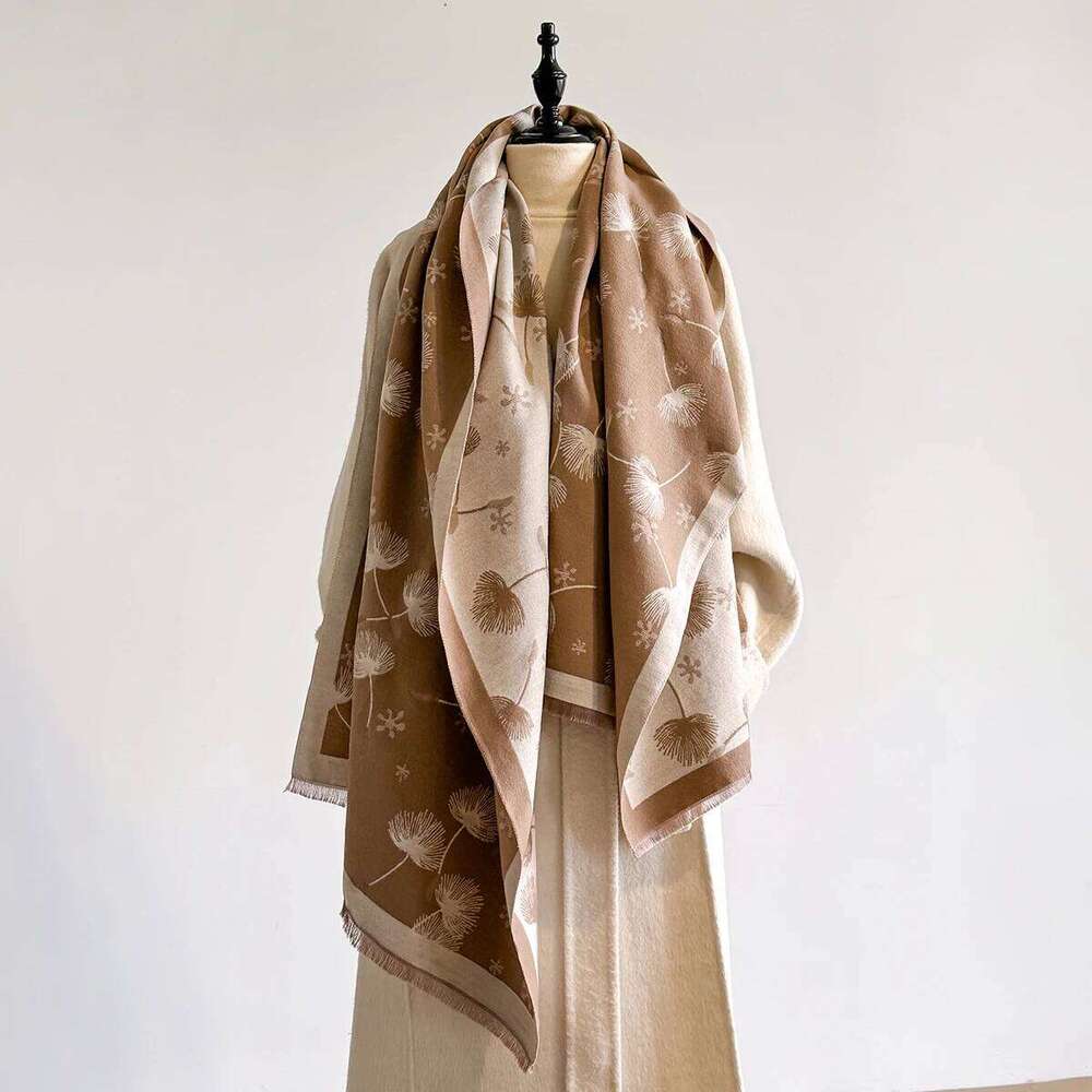 2025 Winter Warm Cashmere Feather Scarf for Women Luxury Jacquard Pashmina Shawl Wrap Neckerchief Female Design Echarpe Bufanda Z260226