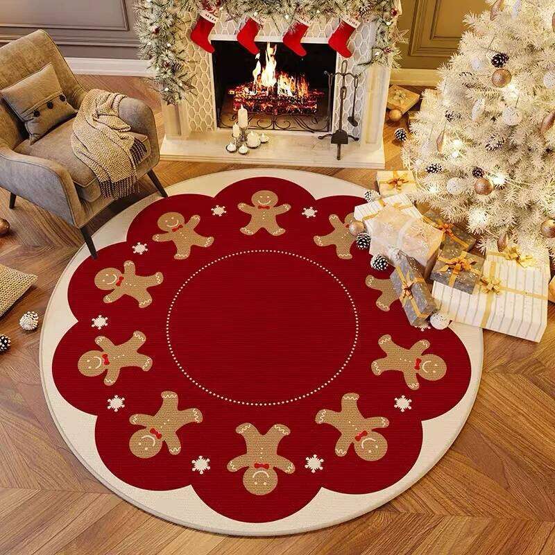VIKAMA Christmas Red And White Round Carpet With Three-Dimensional Embroidery For Anti-Slip Short Pile Festive Decoration H260226