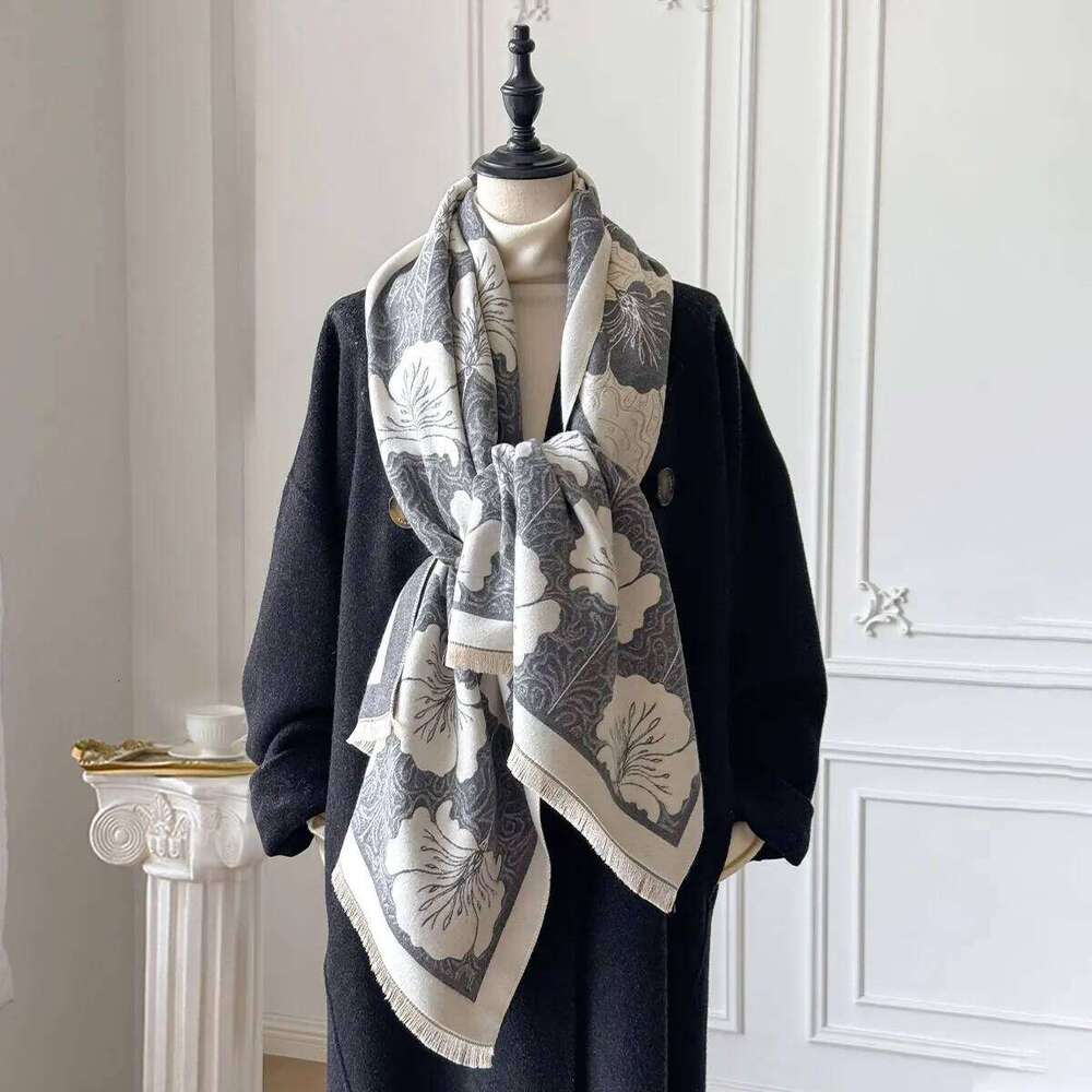 2025 Elegant Flowers Design Imitation Cashmere Soft Warm Fringe Shawl New Autumn Winter Coldproof Windproof Blanket Scarf Z260226