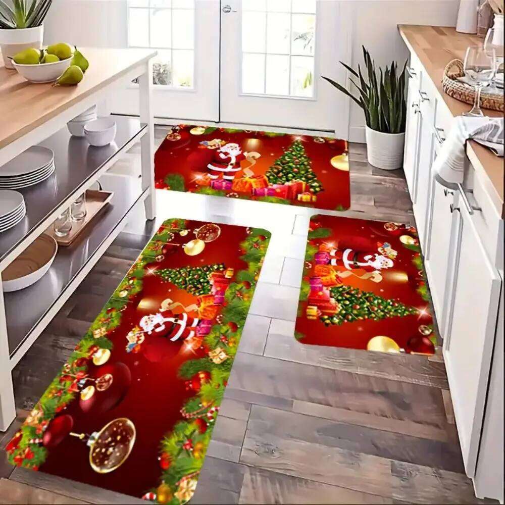 VIKAMA Kitchen Decorative Floor Mat Living Room Bedroom Bathroom Balcony Easy Care Doormat Christmas Decorations H260226