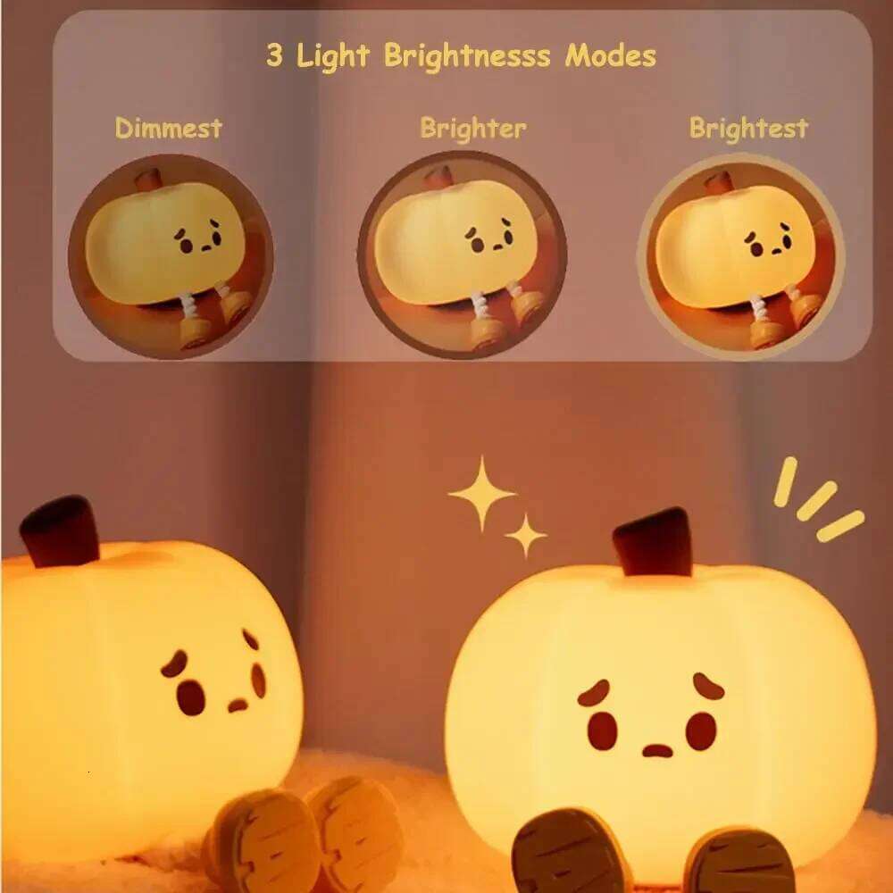 Pumpkin Night Light,Cute Silicone LED Lamp,Children's Bed Light,Touch Dimming Nightlight,Rechargeable Table Lamp,Halloween Decor Z260227
