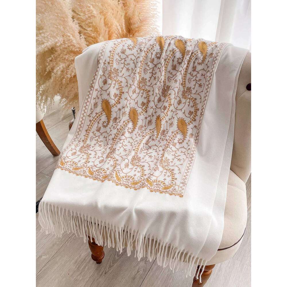 Pashmina Cashmere Feel Blend Mujer Bufanda Scarves Echarpes Embroider Flower Cape Thick Warm Poncho Kerchief Scraf Z260226
