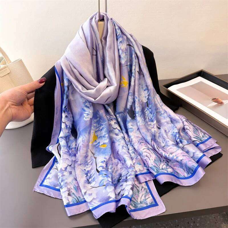 Fashion 180x90cm Satin Silk Scarf Women Luxury Large Shawl Wrap Muslim Hijab Headband Beach Stoles Female Bandana Foulard Turban Z260226