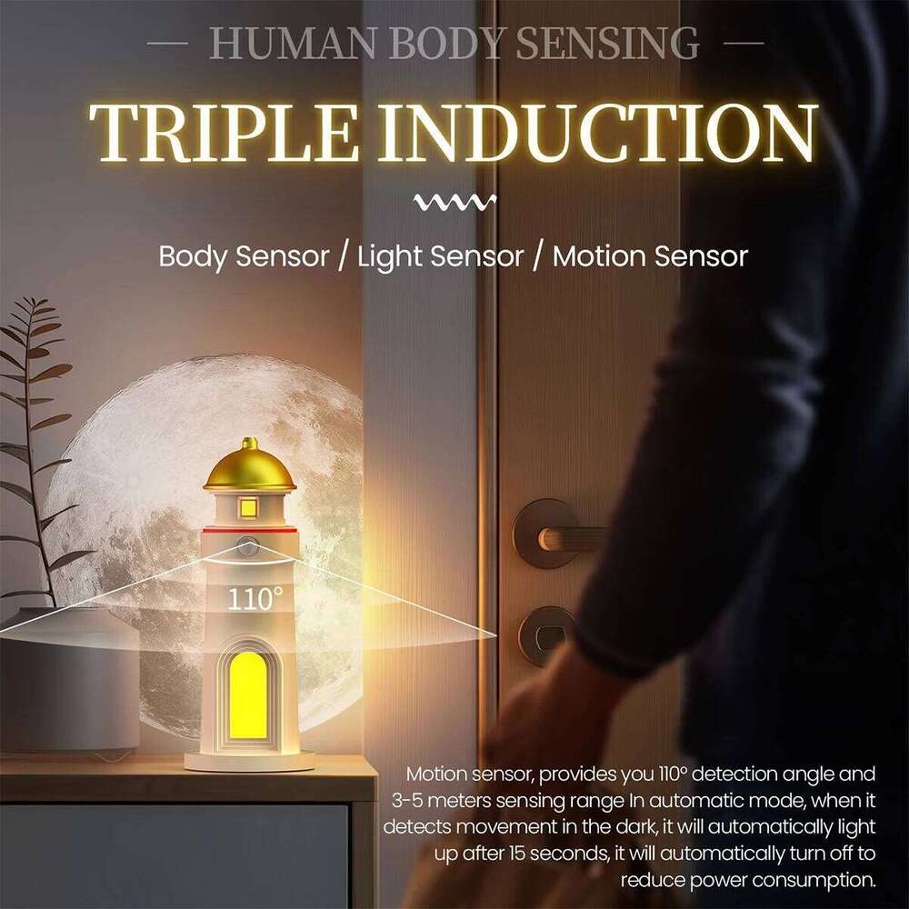 Moon Lamp Portable Lighthouse Decor Rechargeable Moonlight Projector Night Light for Kids Bedroom Children Z260227