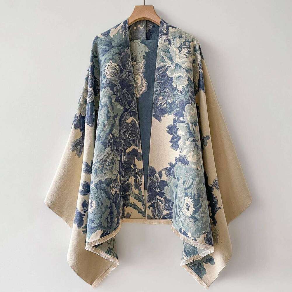 Women's Imitation Cashmere Warm Shawl Ethnic Style Cloak Fashionable Scarves Floral Print Coldproof and Windproof Scraf Z260226