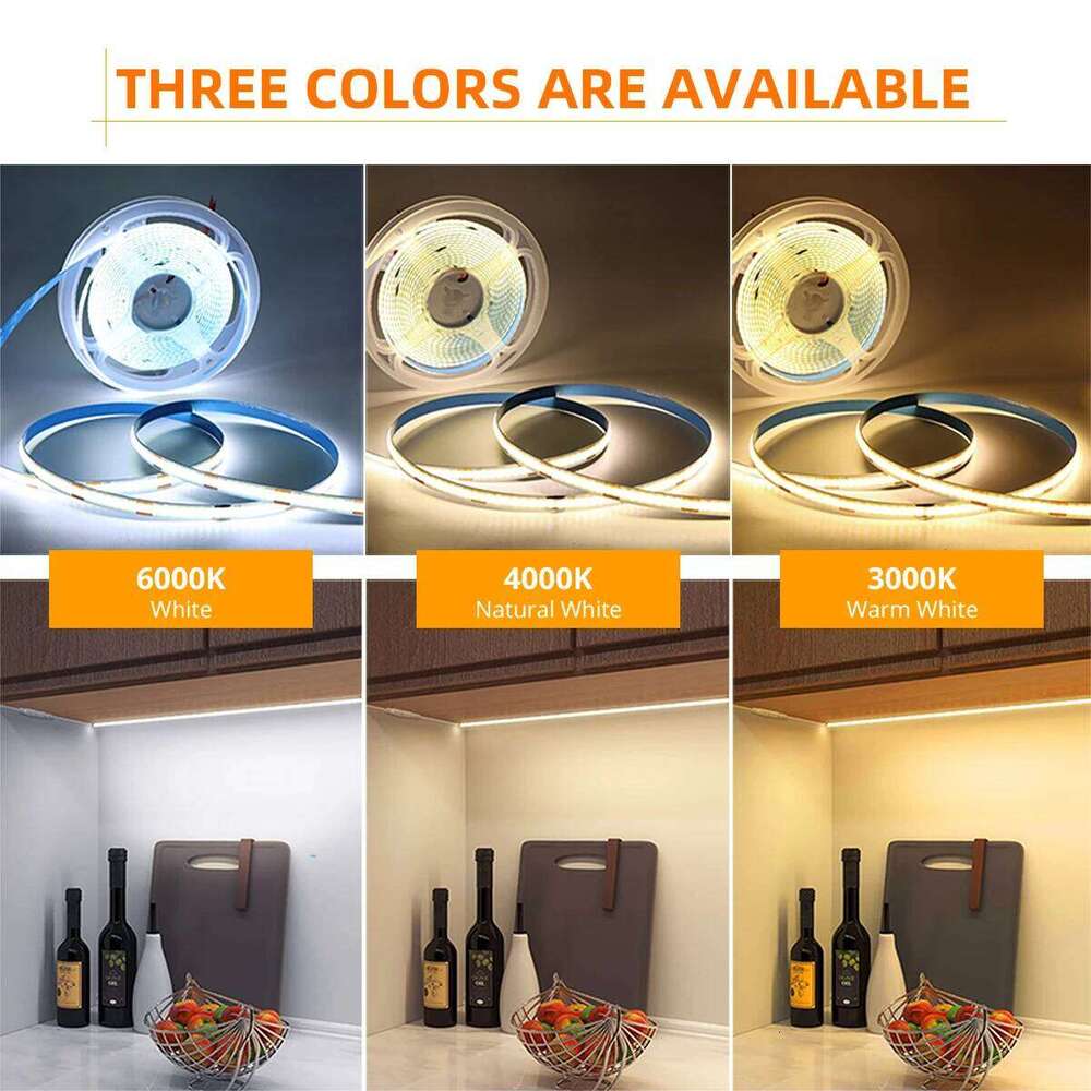 PCB Width 5mm /8mm LED Light COB LEDS 320pcs/m 1m 2m 3m 5m DC12V FCOB Strip Under Cabinet Lights for Kitchen Decor Project DIY Z260226