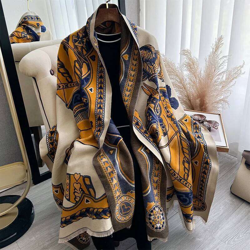 2025 New Brand Luxury Warhorse Scarf for Women Warmer Winter Cashmere Pashmina Scarves Shawls Female Thick Blanket Wraps Foulard Z260226