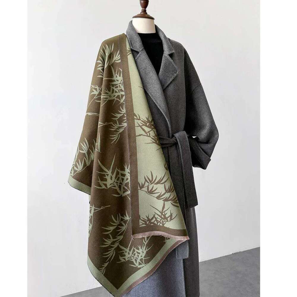 2024 Retro Bamboo Leaves Cashmere Feel Scarfs Women Autumn Winter Keep Warm Big Wrap Shawl Female Large Pashmina Thick Bufanda Z260226