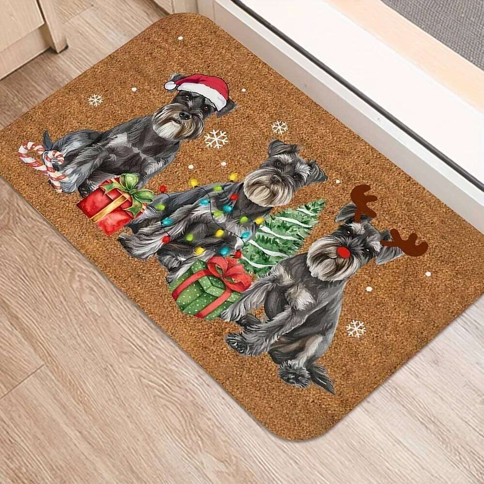 VIKAMA Christmas Miniature Schnauzer Doormat Cute Holiday Welcome Mat with Three Dog Non-Slip Entryway Rug for Indoor Home Decor H260226