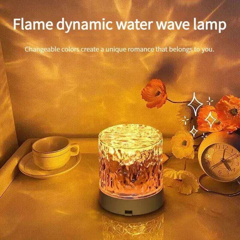 3/16 Color LED Water Ripple Ambient Night Light Rotating Projection Crystal Table Lamp RGB Dimmable Home Decoration Gift Z260227