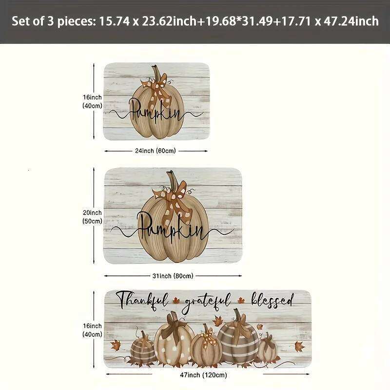 Pumpkin Kitchen Soft Non Slip Flannel Dining Living Room Mat Easy To Clean Perfect for Families and Thanksgiving Parties H260226