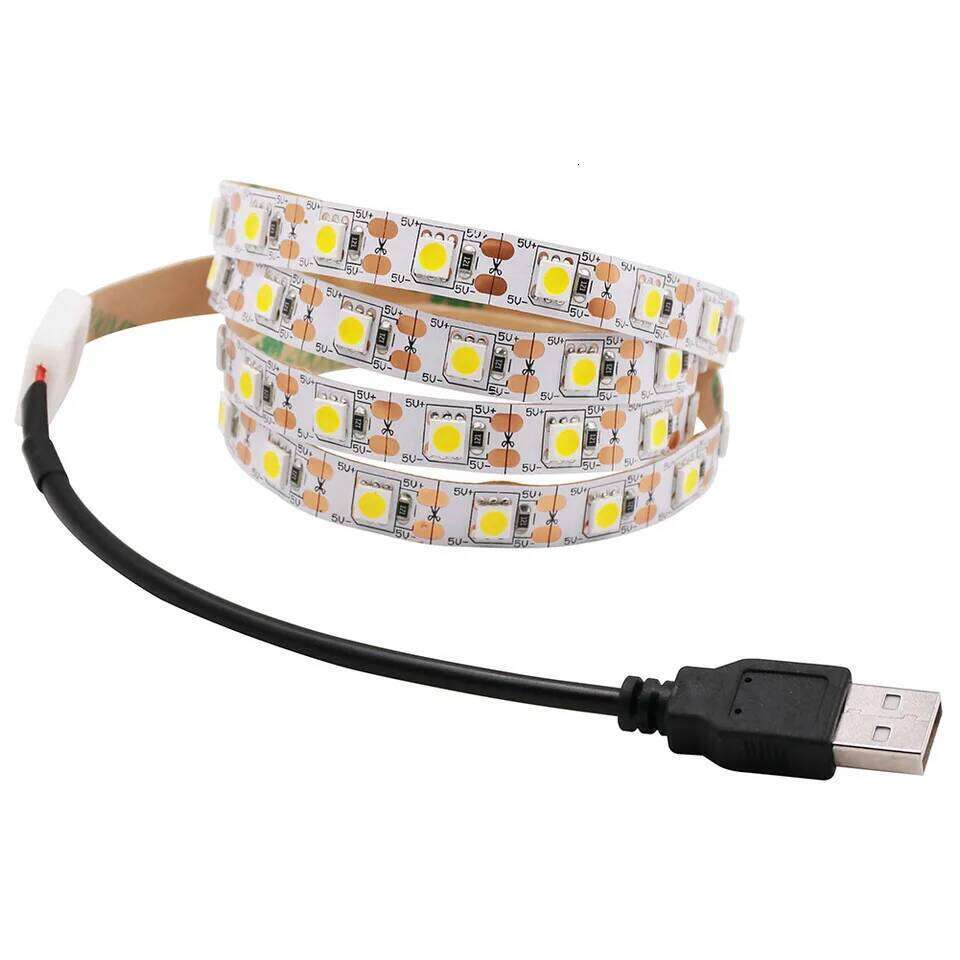 5V LED Strip 5050 Cold white/Warm white TV Background Lighting 60LEDs/m USB Clip Connector 30cm 50cm 1m 2m 3m 4m 5m Set. Z260226