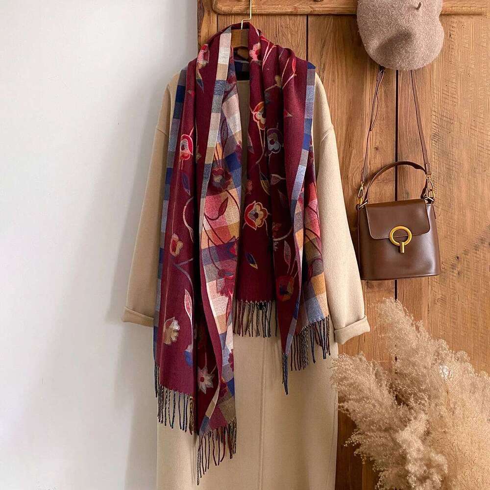 Women Bohemian Style Floral Pattern Imitation Cashmere Scarves Winter Warm Two-Sided Thick Long Tassel Shawl Coldproof Scraf Z260226