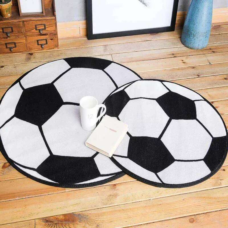 Soccer Ball Print Round Carpet Floor Mat Black White Football Pattern Home Decor For Living Room Bedroom Sports Fan Gift H260226