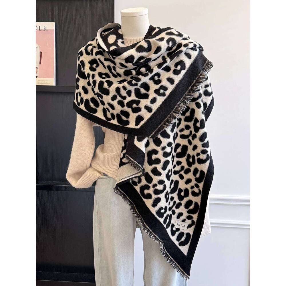 Winter Unisex Faux Cashmere Leopard Print Scarf Stylish Patterns Irregular Design Double-Sided Wear Warm Texture Versatile Z260226