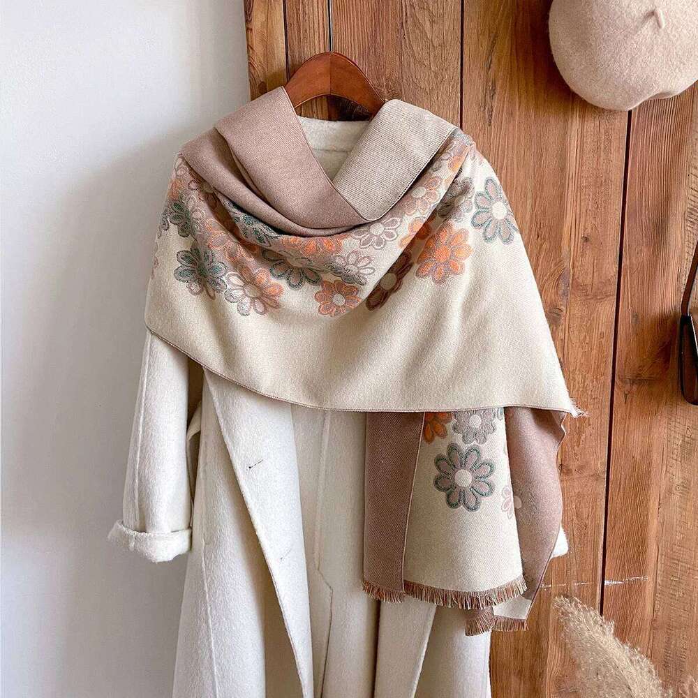 2025 Luxury Winter Cashmere Scarf Women Design Warm Pashmina Blanket Poncho Scarves Female Flower Shawl Thick Foulard Bufanda Z260226